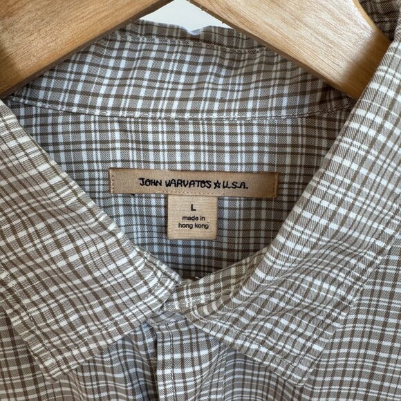 John Varvatos Button-Up Shirt — Tan Check — Size Large - Picture 2 of 4
